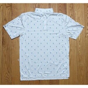 Straight Down Shirt Mens M Hula Dancer All Over Print Polo TPC River Highlands